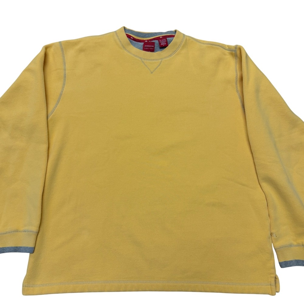Arrow Yellow Crewneck Sweatshirt Fleece Pullover Men's Large L Grey Trim